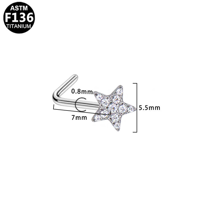 ASTM F136 Titanium 20G L-Shape Star Nose Stud CZ Hypoallergenic