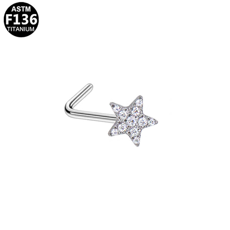 ASTM F136 Titanium 20G L-Shape Star Nose Stud CZ Hypoallergenic