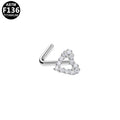 ASTM F136 Titanium 20G Heart Design L Shape Nose Stud CZ Hypoallergenic Implant Grade Titanium