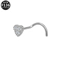 ASTM F136 Titanium 20G Cute Heart Design Screw Nose Stud CZ Implant Grade Titanium