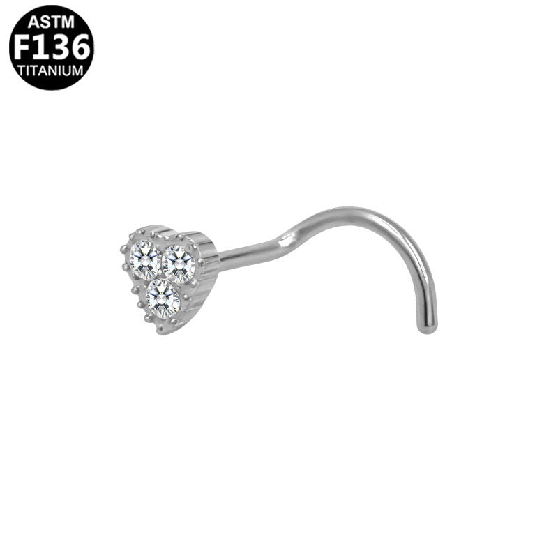 ASTM F136 Titanium 20G Cute Heart Design Screw Nose Stud CZ Implant Grade Titanium