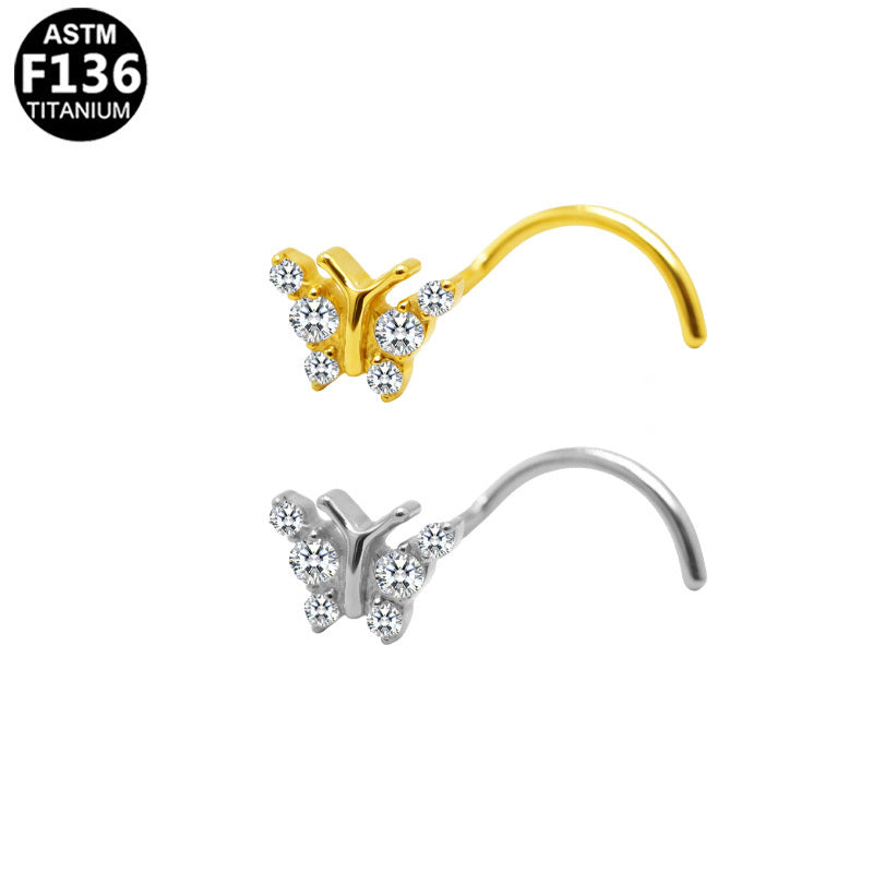 ASTM F136 Titanium 20G Butterfly Screw Nose Studs CZ Hypoallergenic Implant Grade Titanium