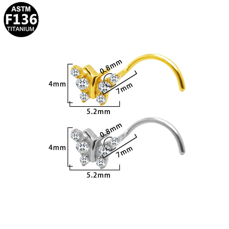 ASTM F136 Titanium 20G Butterfly Screw Nose Studs CZ Hypoallergenic Implant Grade Titanium