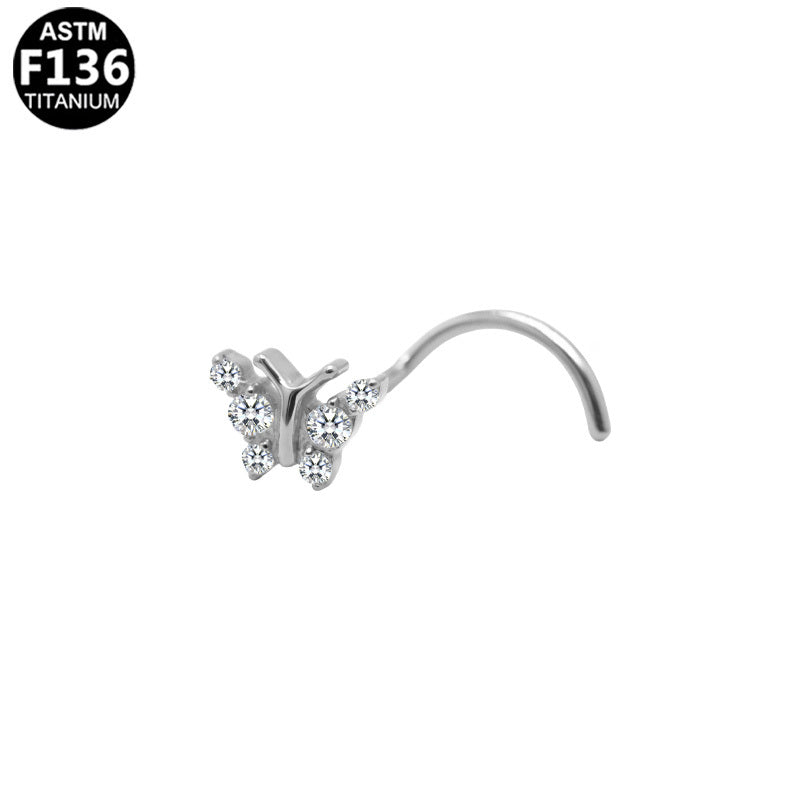 ASTM F136 Titanium 20G Butterfly Screw Nose Studs CZ Hypoallergenic Implant Grade Titanium