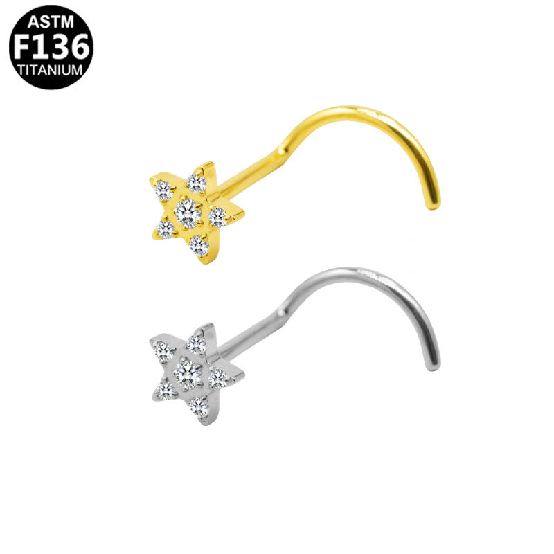 ASTM F136 Titanium 20G CZ Star-shaped Screw Nose Stud Implant Grade Titanium