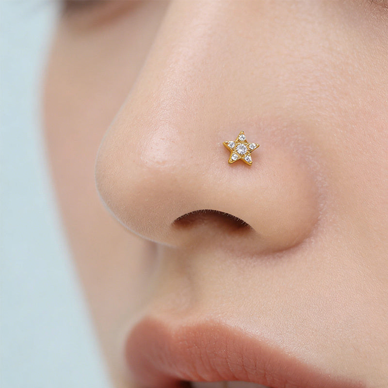 ASTM F136 Titanium 20G CZ Star-shaped Screw Nose Stud Implant Grade Titanium