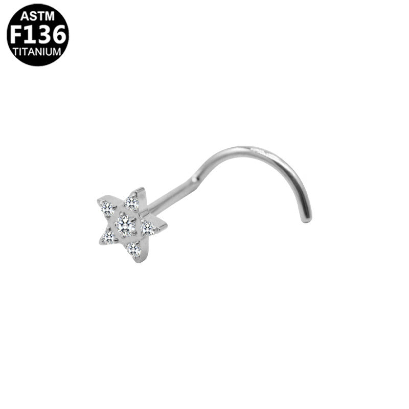 ASTM F136 Titanium 20G CZ Star-shaped Screw Nose Stud Implant Grade Titanium