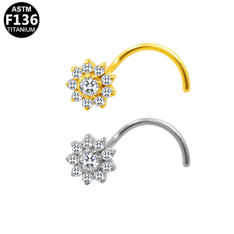 ASTM F136 Titanium 20G Sunflower CZ Nose Stud Cute Hypoallergenic Implant Grade Titanium
