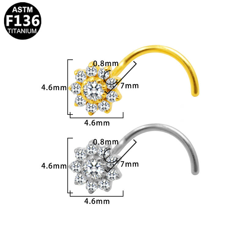 ASTM F136 Titanium 20G Sunflower CZ Nose Stud Cute Hypoallergenic Implant Grade Titanium