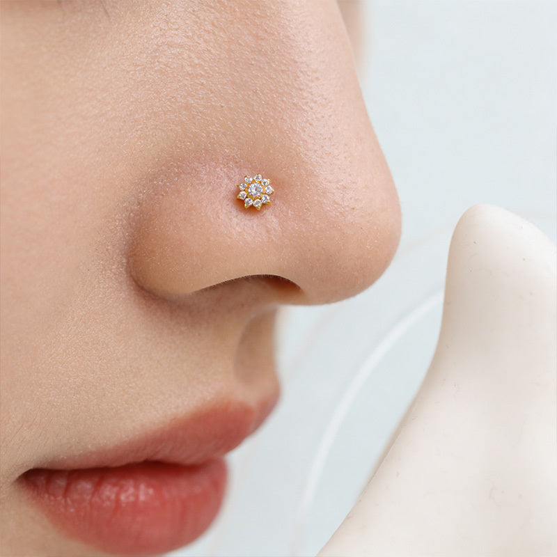 ASTM F136 Titanium 20G Sunflower CZ Nose Stud Cute Hypoallergenic Implant Grade Titanium