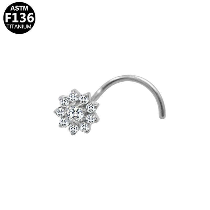 ASTM F136 Titanium 20G Sunflower CZ Nose Stud Cute Hypoallergenic Implant Grade Titanium