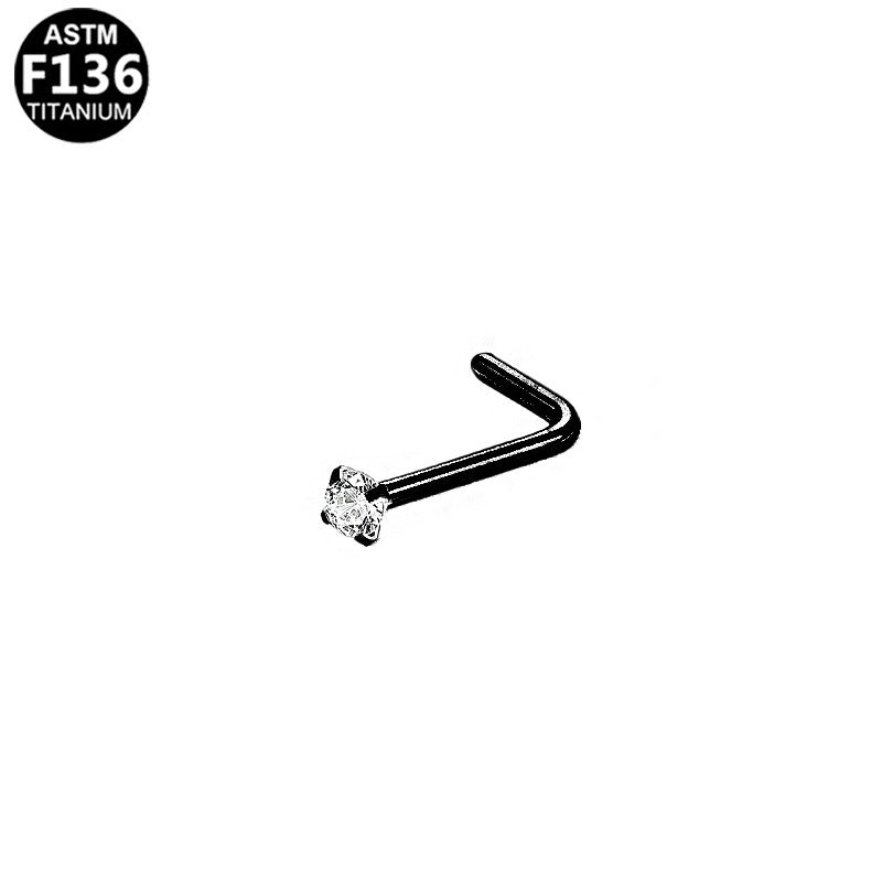 ASTM F136 Titanium 18G 20G 22G L-Shaped Nose Studs with CZ Implant Grade Titanium