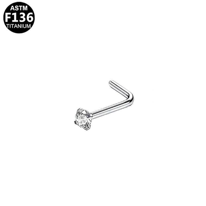 ASTM F136 Titanium 18G 20G 22G L-Shaped Nose Studs with CZ Implant Grade Titanium