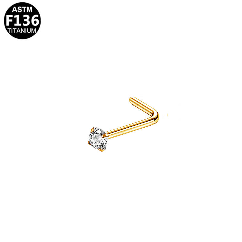 ASTM F136 Titanium 18G 20G 22G L-Shaped Nose Studs with CZ Implant Grade Titanium