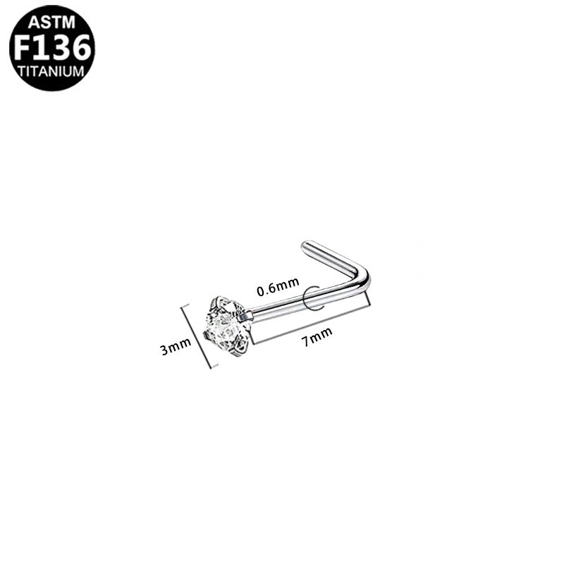ASTM F136 Titanium 18G 20G 22G L-Shaped Nose Studs with CZ Implant Grade Titanium