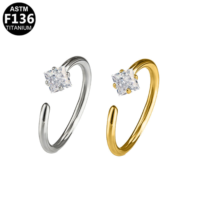ASTM F136 Titanium 20G Nose Hoop with Square CZ Adjustable Hypoallergenic Implant Grade