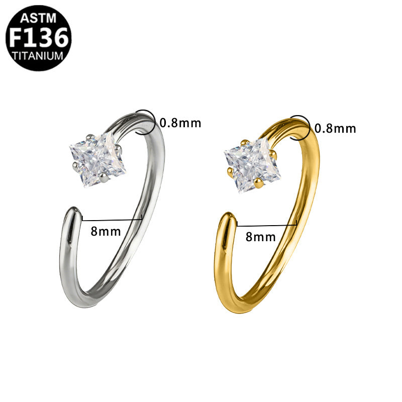 ASTM F136 Titanium 20G Nose Hoop with Square CZ Adjustable Hypoallergenic Implant Grade