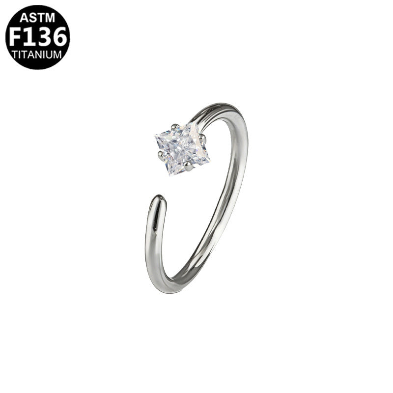 ASTM F136 Titanium 20G Nose Hoop with Square CZ Adjustable Hypoallergenic Implant Grade