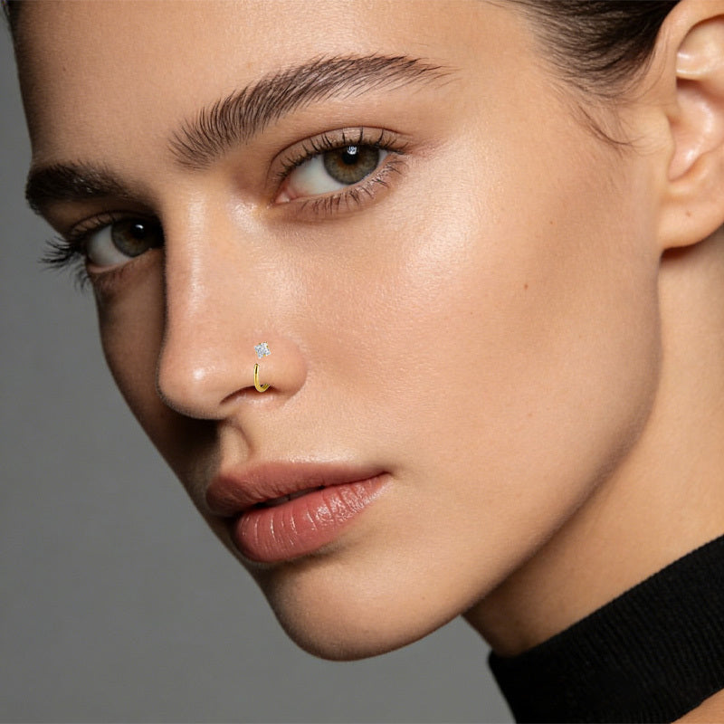 ASTM F136 Titanium 20G Nose Hoop with Square CZ Adjustable Hypoallergenic Implant Grade