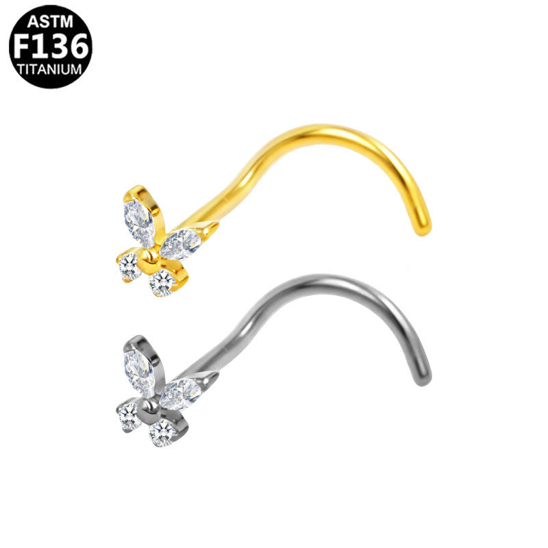 ASTM F136 Titanium 20G Butterfly Screw Nose Stud CZ Hypoallergenic Piercing Jewelry