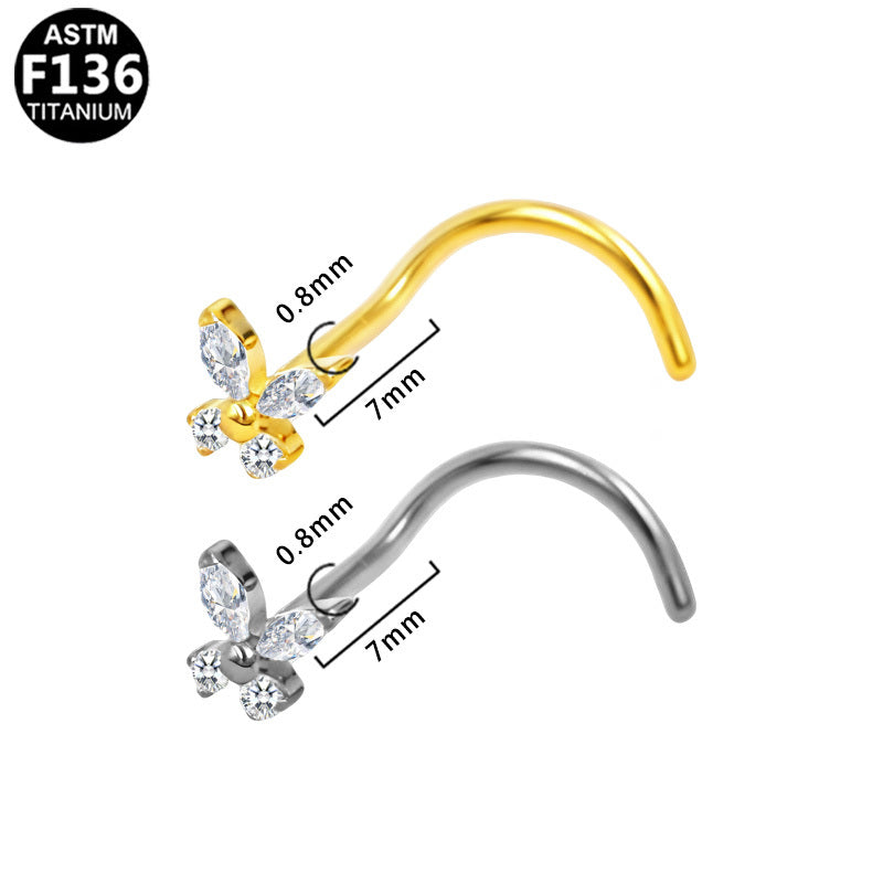 ASTM F136 Titanium 20G Butterfly Screw Nose Stud CZ Hypoallergenic Piercing Jewelry