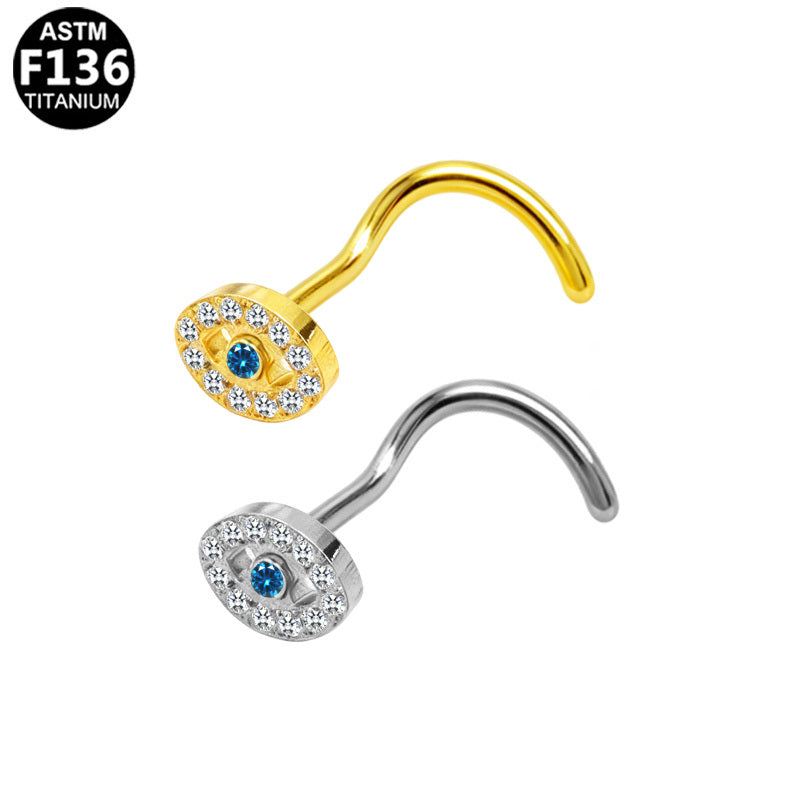 ASTM F136 Titanium 20G Evil Eye Screw Nose Stud CZ Implant Grade Piercing Jewelry