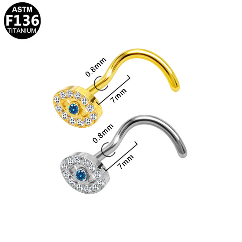 ASTM F136 Titanium 20G Evil Eye Screw Nose Stud CZ Implant Grade Piercing Jewelry