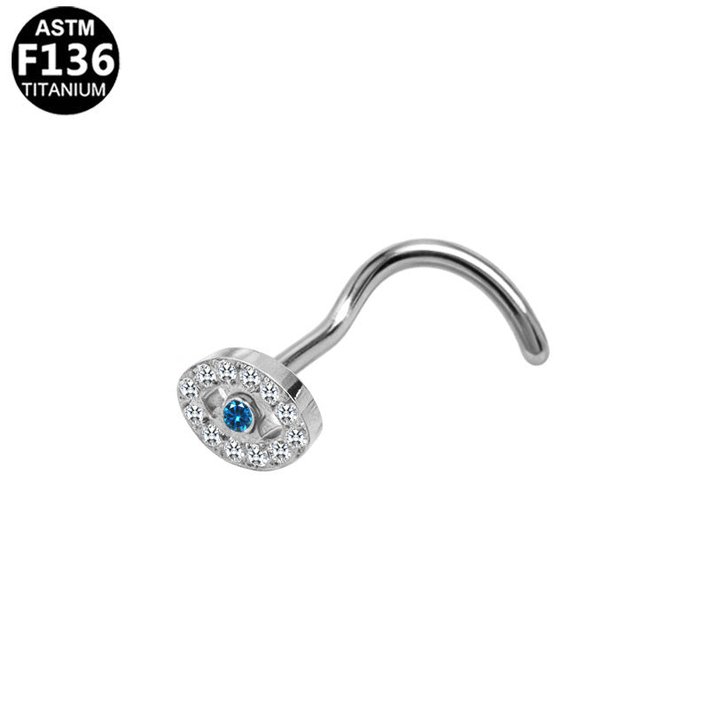 ASTM F136 Titanium 20G Evil Eye Screw Nose Stud CZ Implant Grade Piercing Jewelry