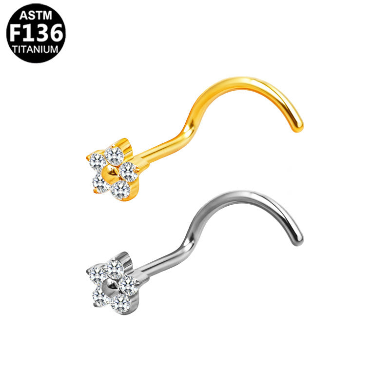 ASTM F136 Titanium 20G Flower Screw Nose Stud CZ Hypoallergenic Implant Grade Piercing Jewelry