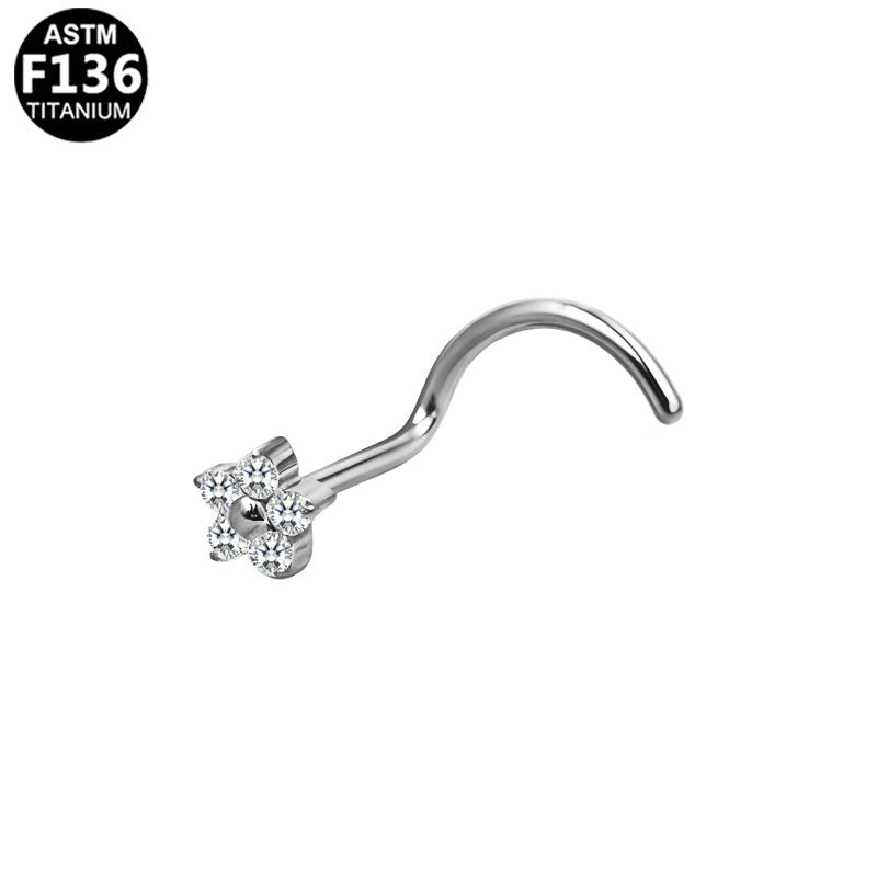 ASTM F136 Titanium 20G Flower Screw Nose Stud CZ Hypoallergenic Implant Grade Piercing Jewelry