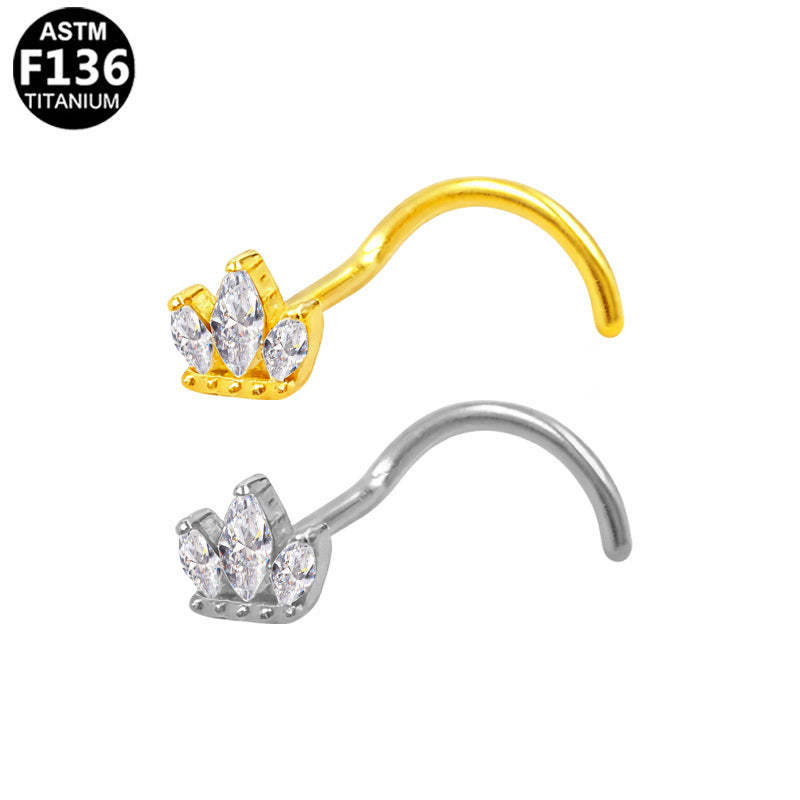 ASTM F136 Titanium 20G Crown Screw Nose Stud Marquise CZ Hypoallergenic Piercing Jewelry