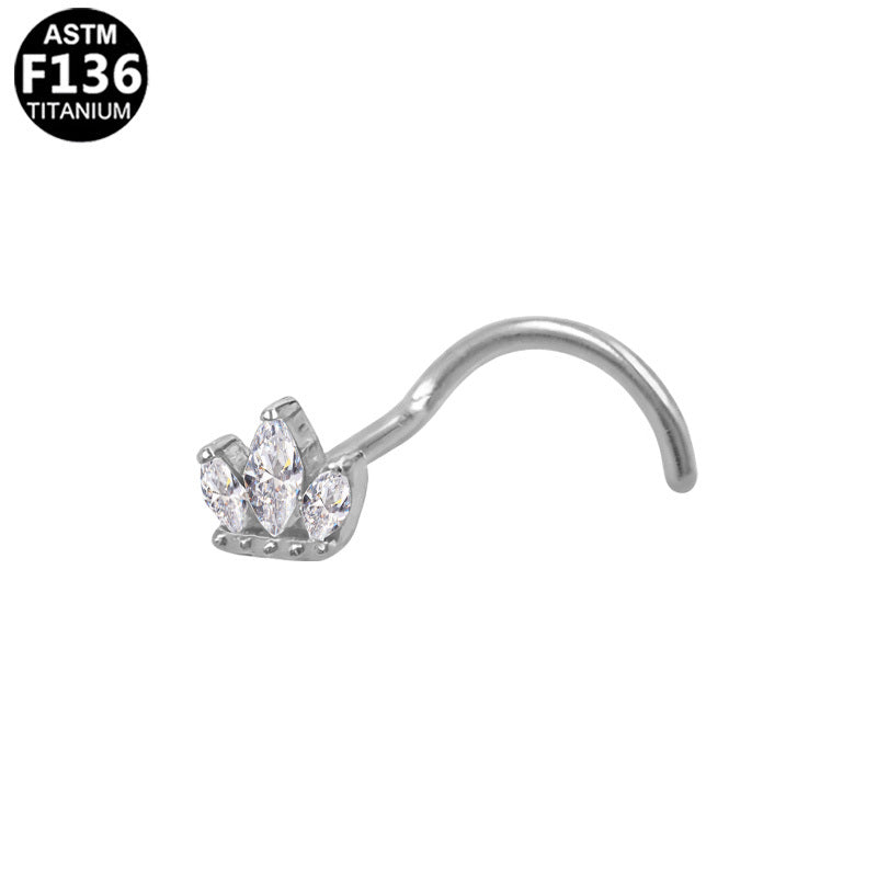 ASTM F136 Titanium 20G Crown Screw Nose Stud Marquise CZ Hypoallergenic Piercing Jewelry