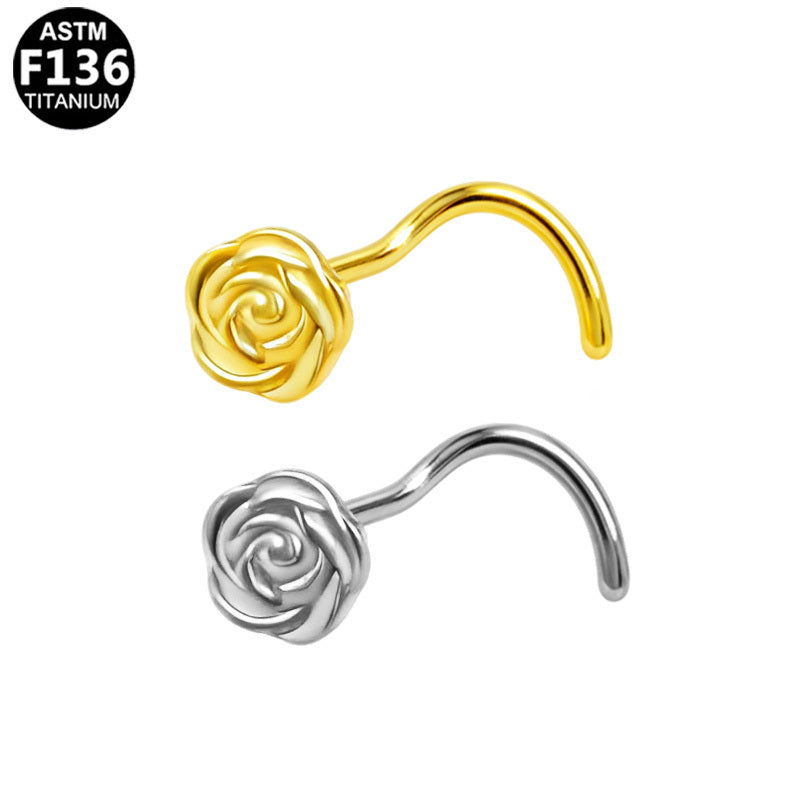 ASTM F136 Titanium 20G Rose Flower Screw Nose Stud Implant Grade Piercing Jewelry Smal