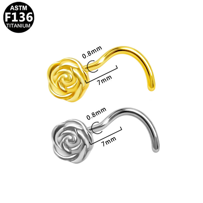 ASTM F136 Titanium 20G Rose Flower Screw Nose Stud Implant Grade Piercing Jewelry Smal