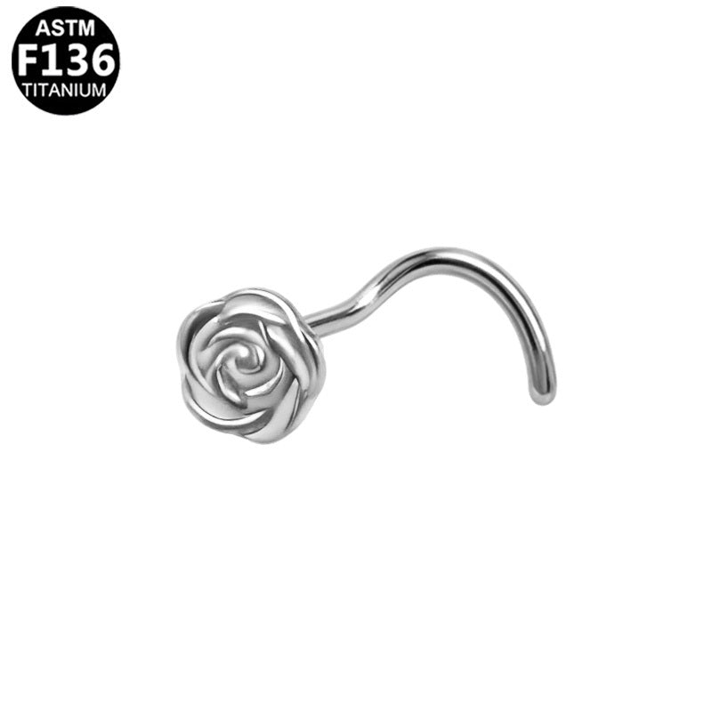 ASTM F136 Titanium 20G Rose Flower Screw Nose Stud Implant Grade Piercing Jewelry Smal