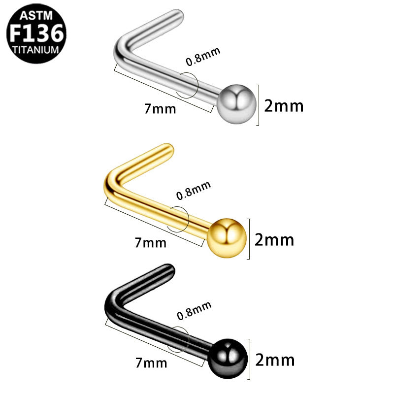 ASTM F136 Titanium 20G L-Shaped Nose Stud Hypoallergenic Implant Grade Piercing Jewelry