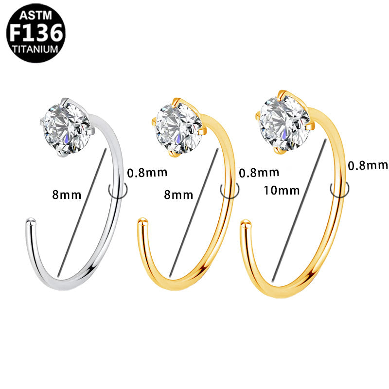 ASTM F136 Titanium 20G Nose Hoop Round CZ Hypoallergenic Piercing Jewelry