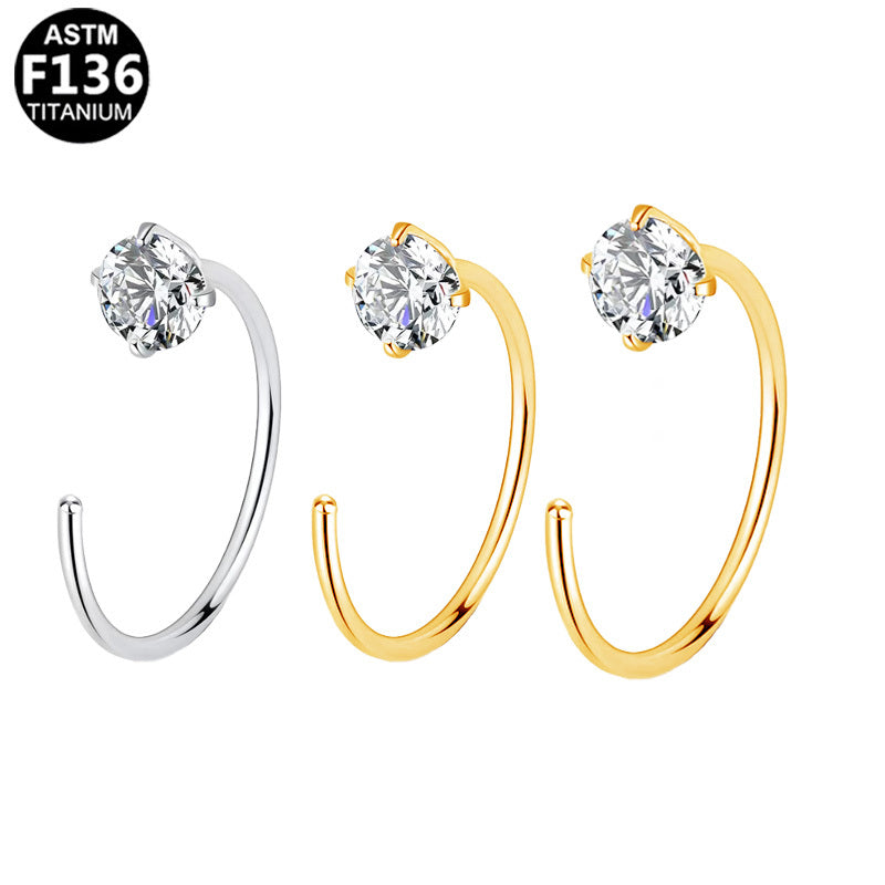 ASTM F136 Titanium 20G Nose Hoop Round CZ Hypoallergenic Piercing Jewelry