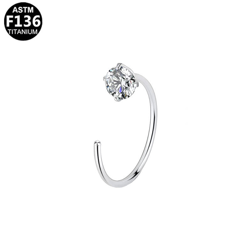 ASTM F136 Titanium 20G Nose Hoop Round CZ Hypoallergenic Piercing Jewelry