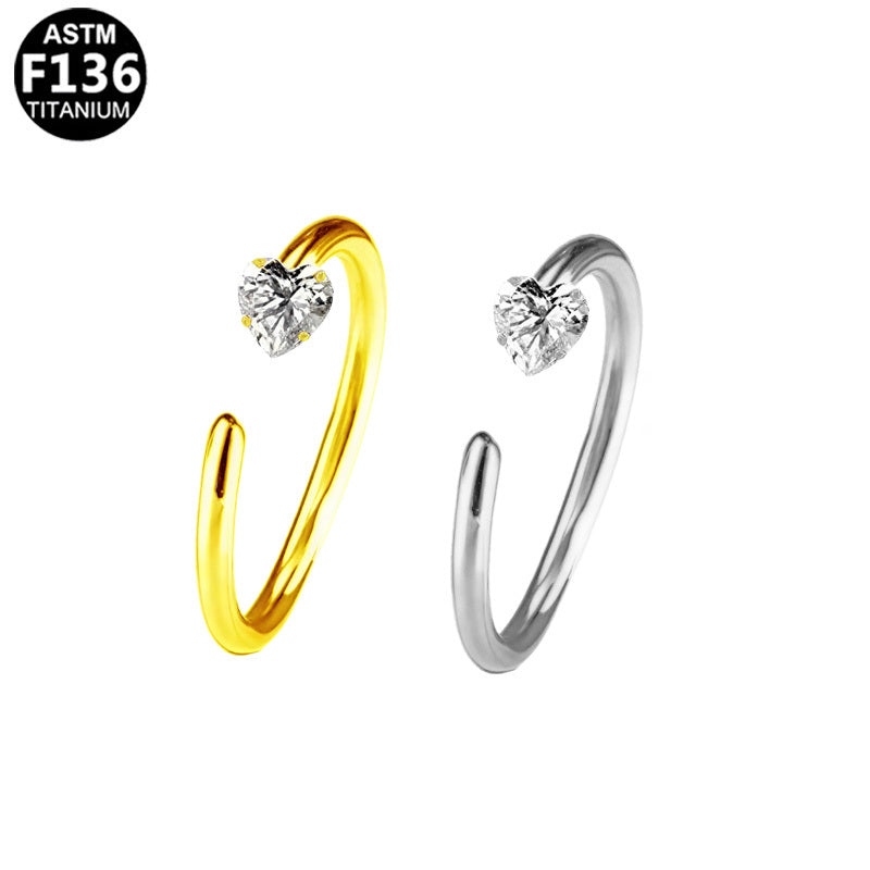ASTM F136 Titanium 20G Nose Hoop Heart CZ Minimalist Hypoallergenic Piercing Jewelry