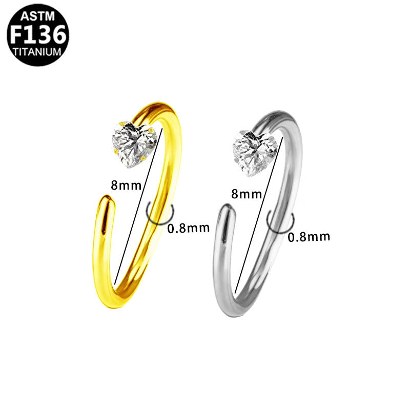 ASTM F136 Titanium 20G Nose Hoop Heart CZ Minimalist Hypoallergenic Piercing Jewelry