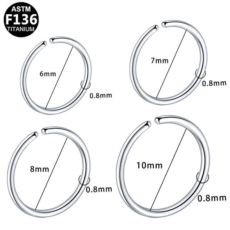 ASTM F136 Titanium 20G Simple Sliver Nose Hoop Hypoallergenic Adjustable Piercing Jewelry