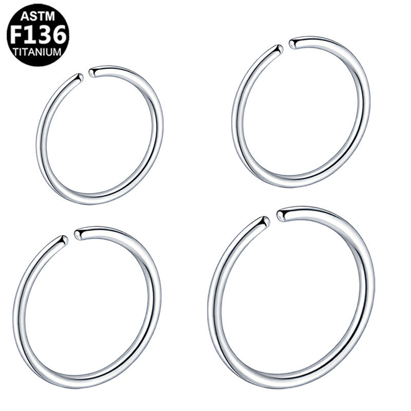 ASTM F136 Titanium 20G Simple Sliver Nose Hoop Hypoallergenic Adjustable Piercing Jewelry