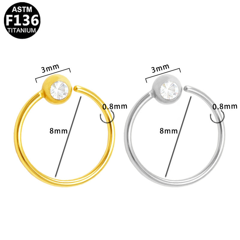 ASTM F136 Titanium 20G Nose Hoop CZ Hypoallergenic Adjustable Piercing Jewelry
