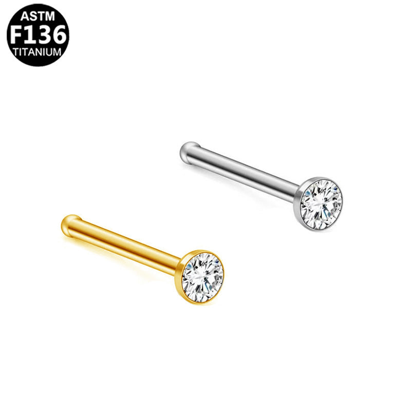 ASTM F136 Titanium 20G Straight Nose Stud CZ Secure Fit Implant Grade Piercing Jewelry