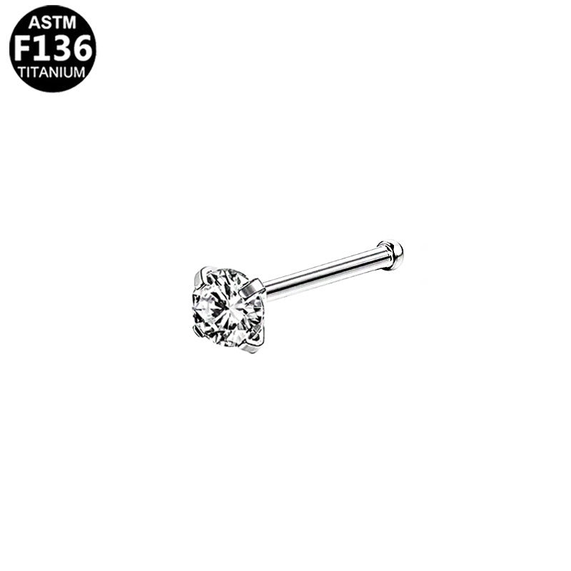 ASTM F136 Titanium 20G Straight Nose Stud CZ Tiny Implant Grade Piercing Jewelry