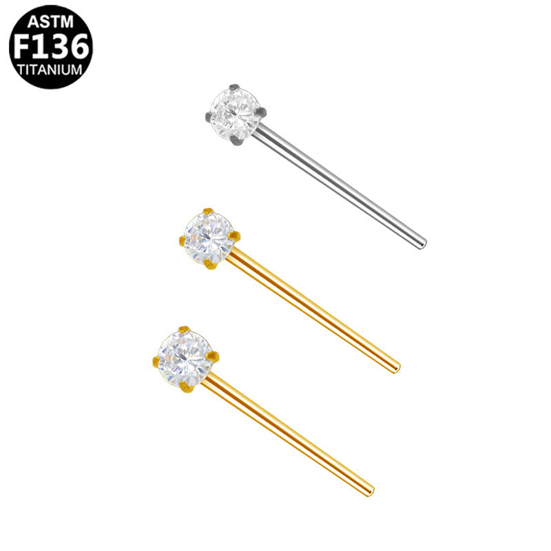 ASTM F136 Titanium 20G Straight Nose Stud CZ Hypoallergenic Comfortable Pin Piercing Jewelry