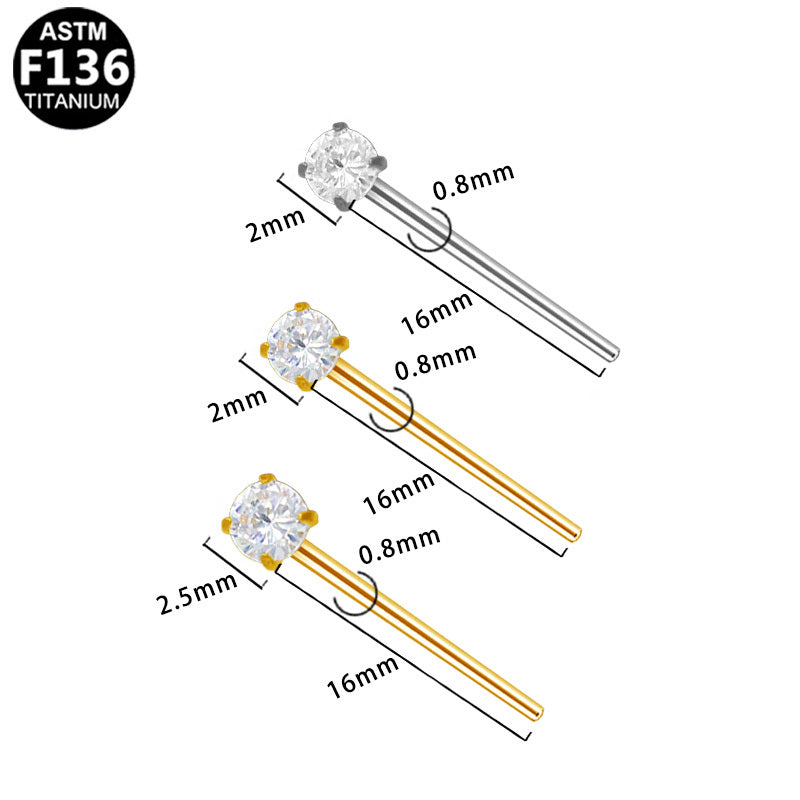 ASTM F136 Titanium 20G Straight Nose Stud CZ Hypoallergenic Comfortable Pin Piercing Jewelry