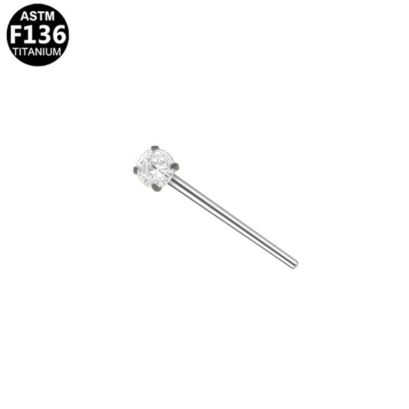 ASTM F136 Titanium 20G Straight Nose Stud CZ Hypoallergenic Comfortable Pin Piercing Jewelry
