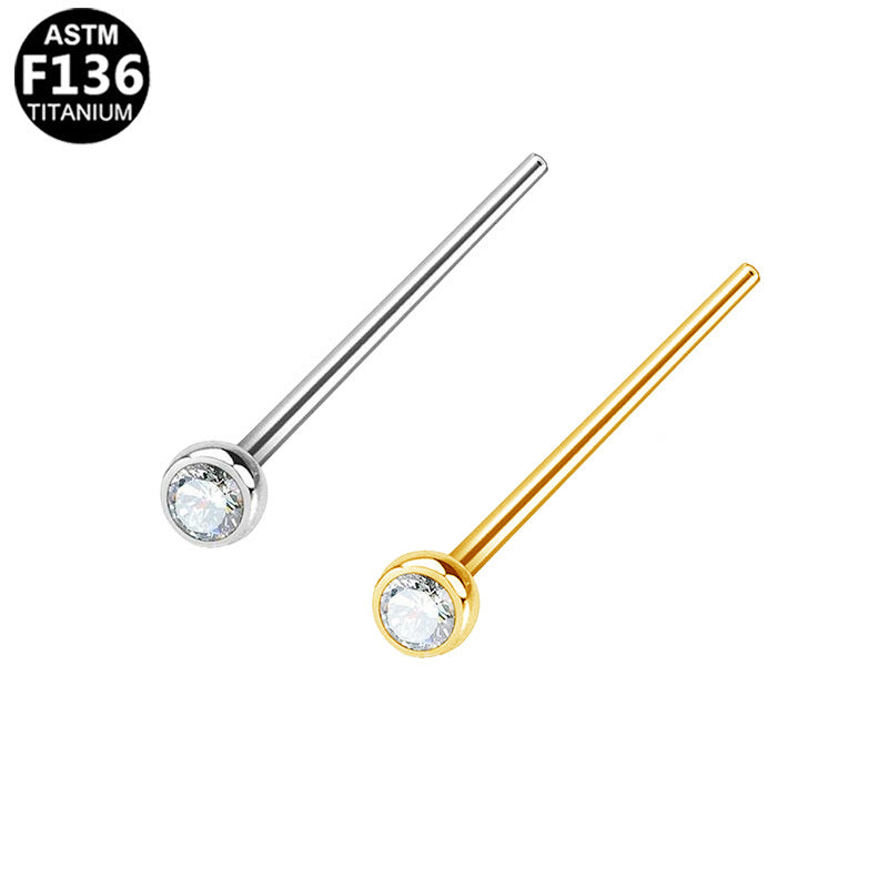 ASTM F136 Titanium 20G Straight Nose Studs CZ Hypoallergenic Comfortable Pin Piercing Jewelry